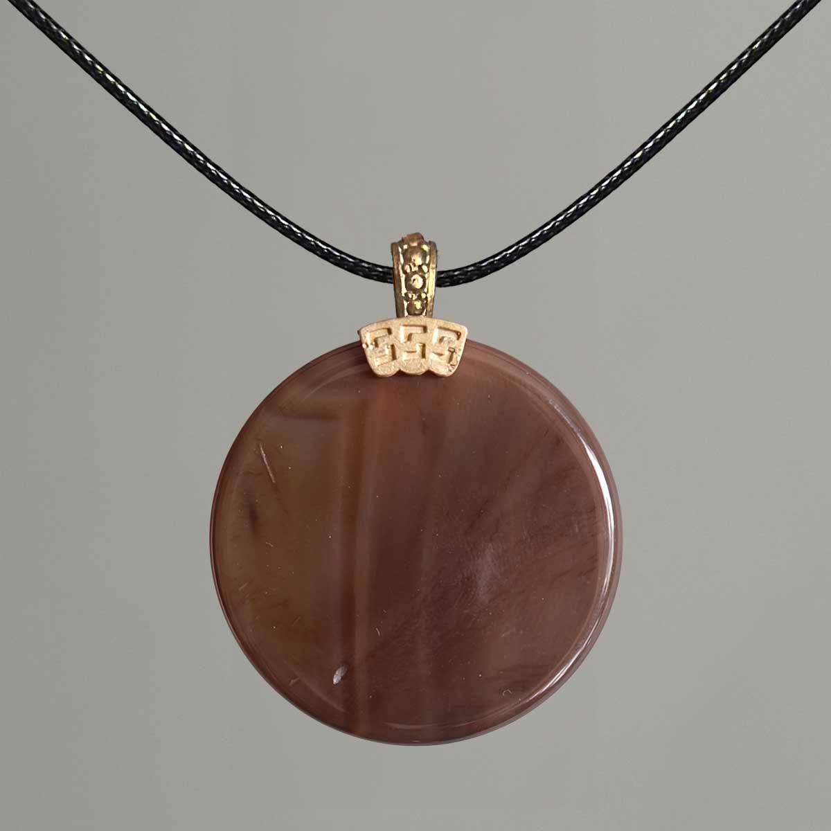 Allah Muhammed Yazılı Siyah Geçişli Akik Taşı Kolye