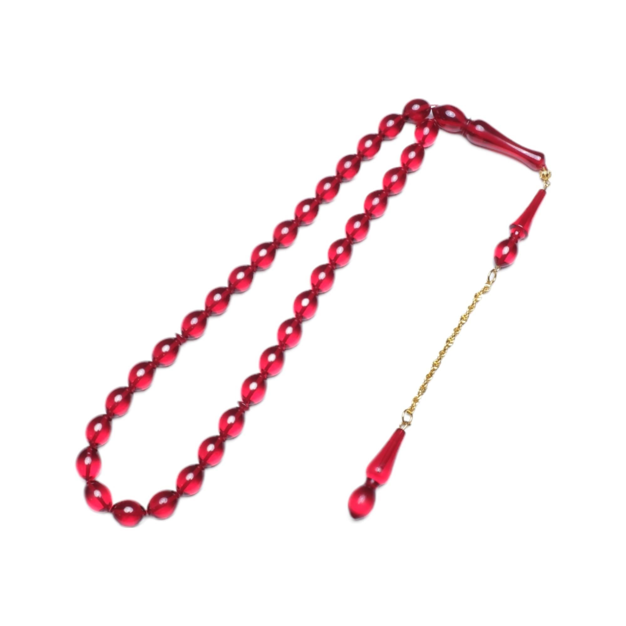 Arpa Kesim Kırmızı Ateş Kehribarı Tesbih (11x8 mm)