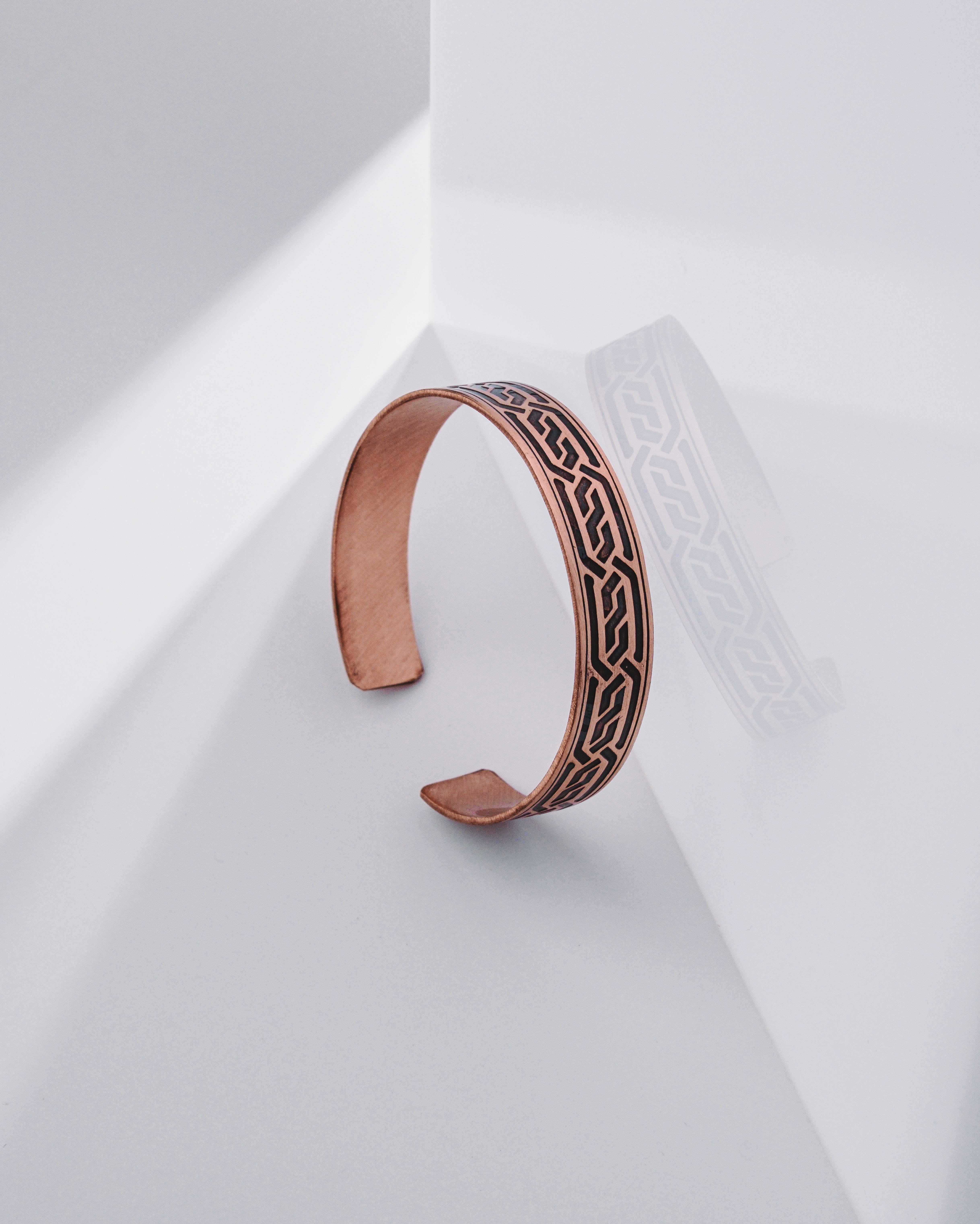 Blok Zincir Motifli Bakır Bilezik