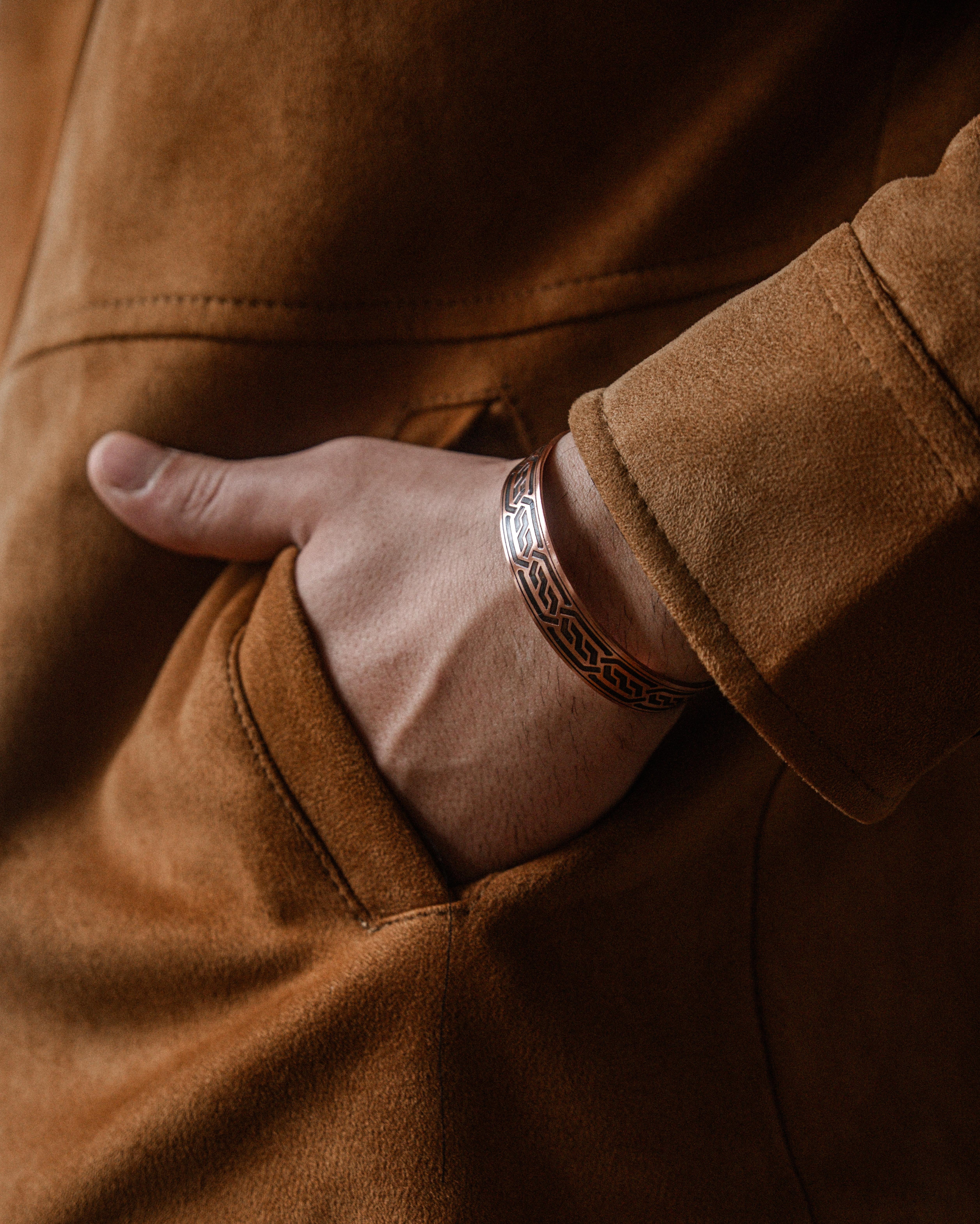 Blok Zincir Motifli Bakır Bilezik