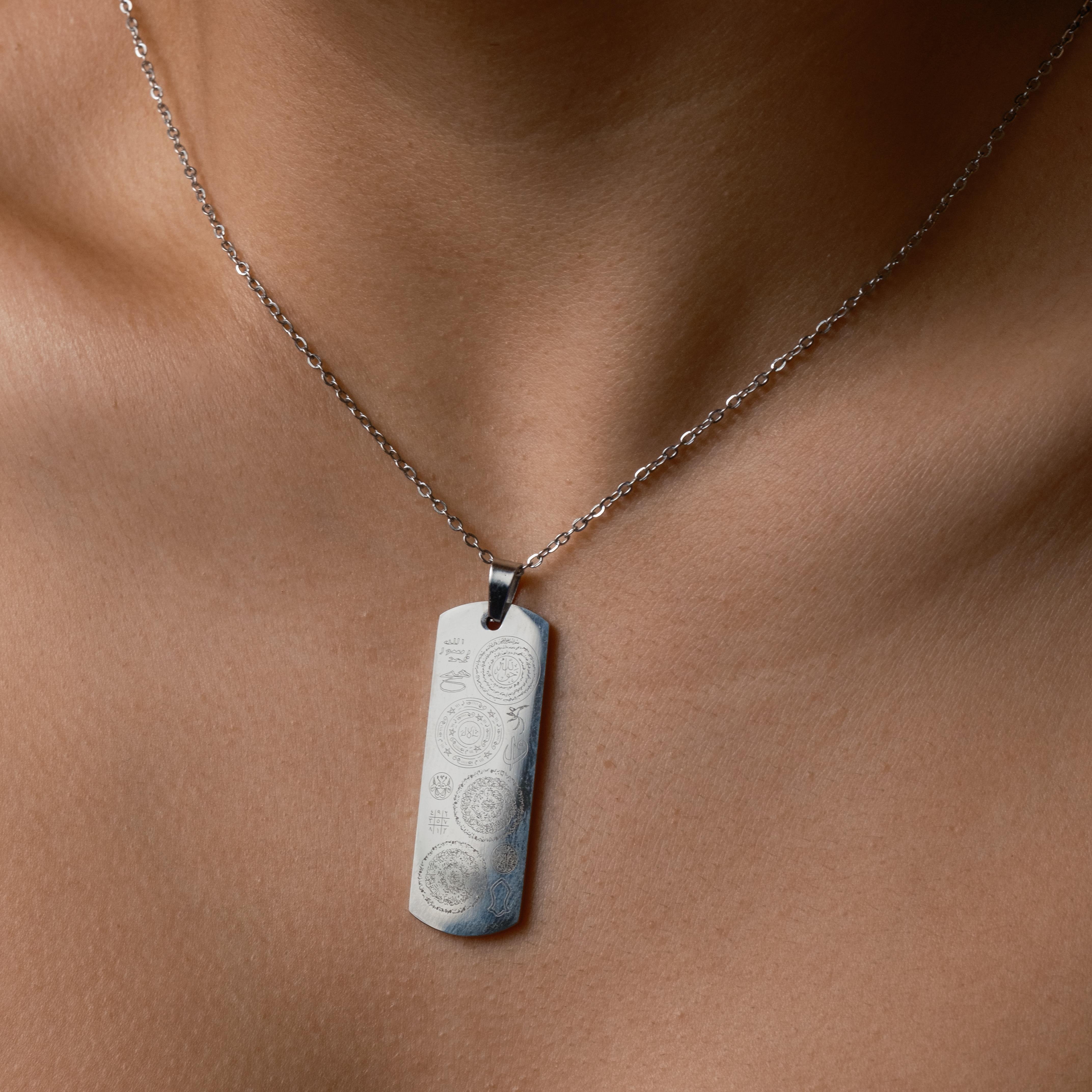 Dualı Gümüş Kaplama Titanyum Dikdörtgen Çelik Kolye