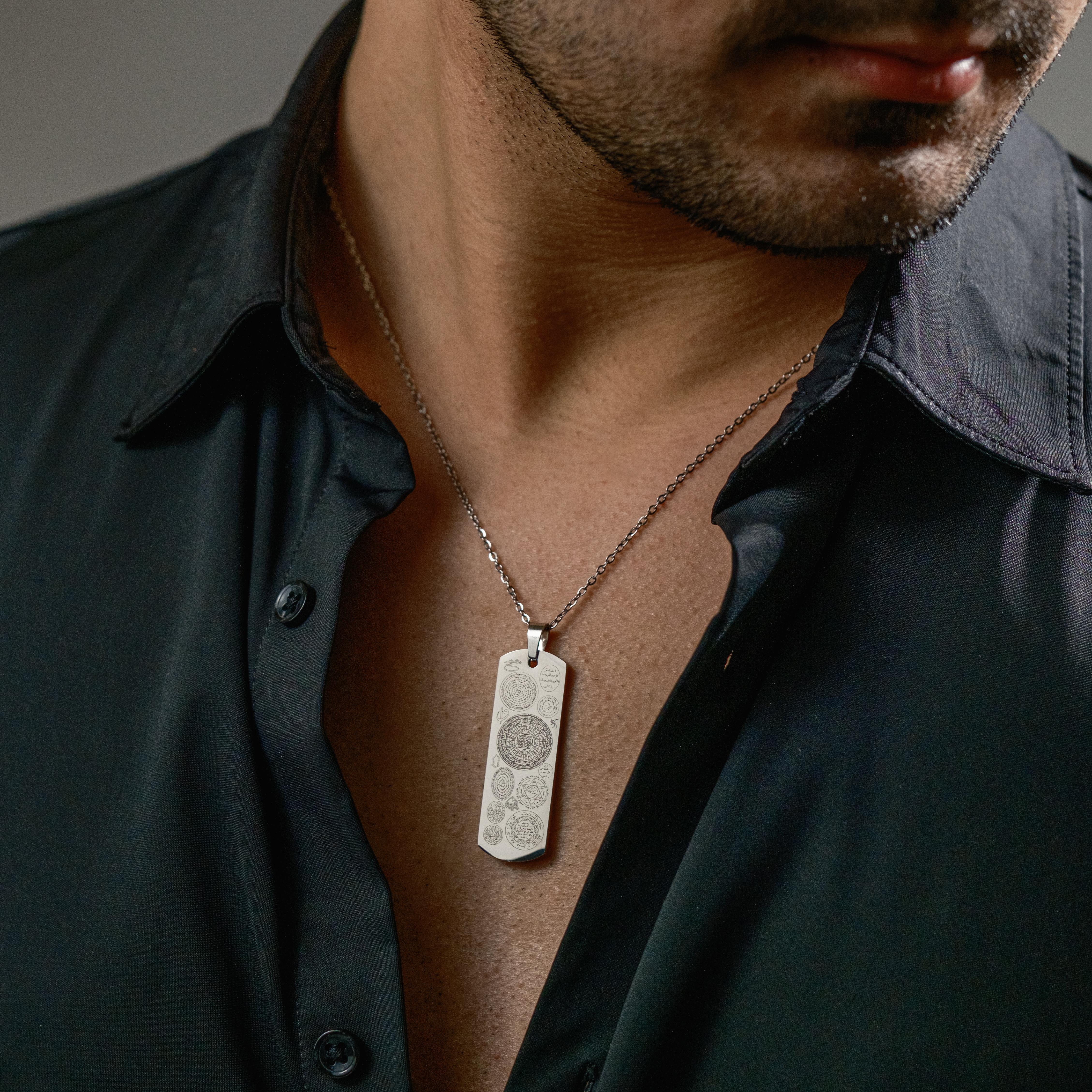 Dualı Gümüş Kaplama Titanyum Dikdörtgen Çelik Kolye