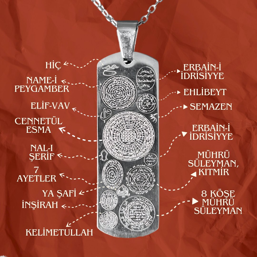 Dualı Gümüş Kaplama Titanyum Dikdörtgen Çelik Kolye