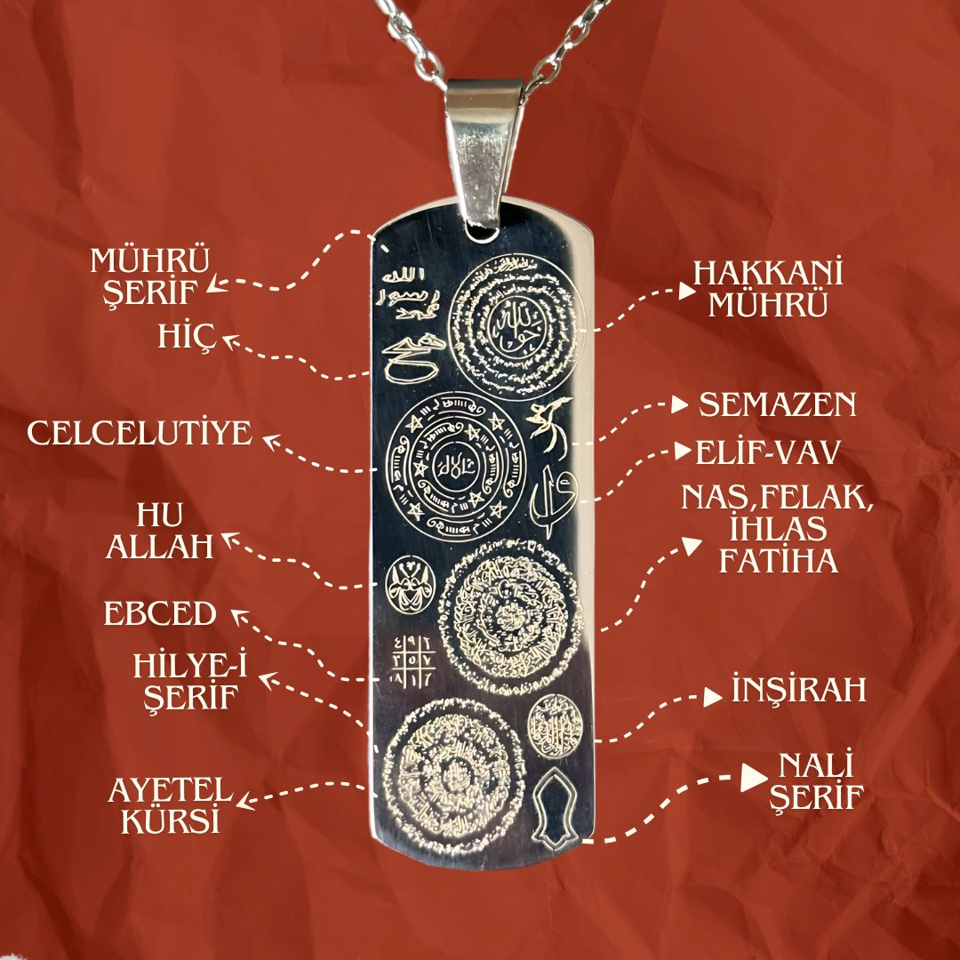 Dualı Gümüş Kaplama Titanyum Dikdörtgen Çelik Kolye