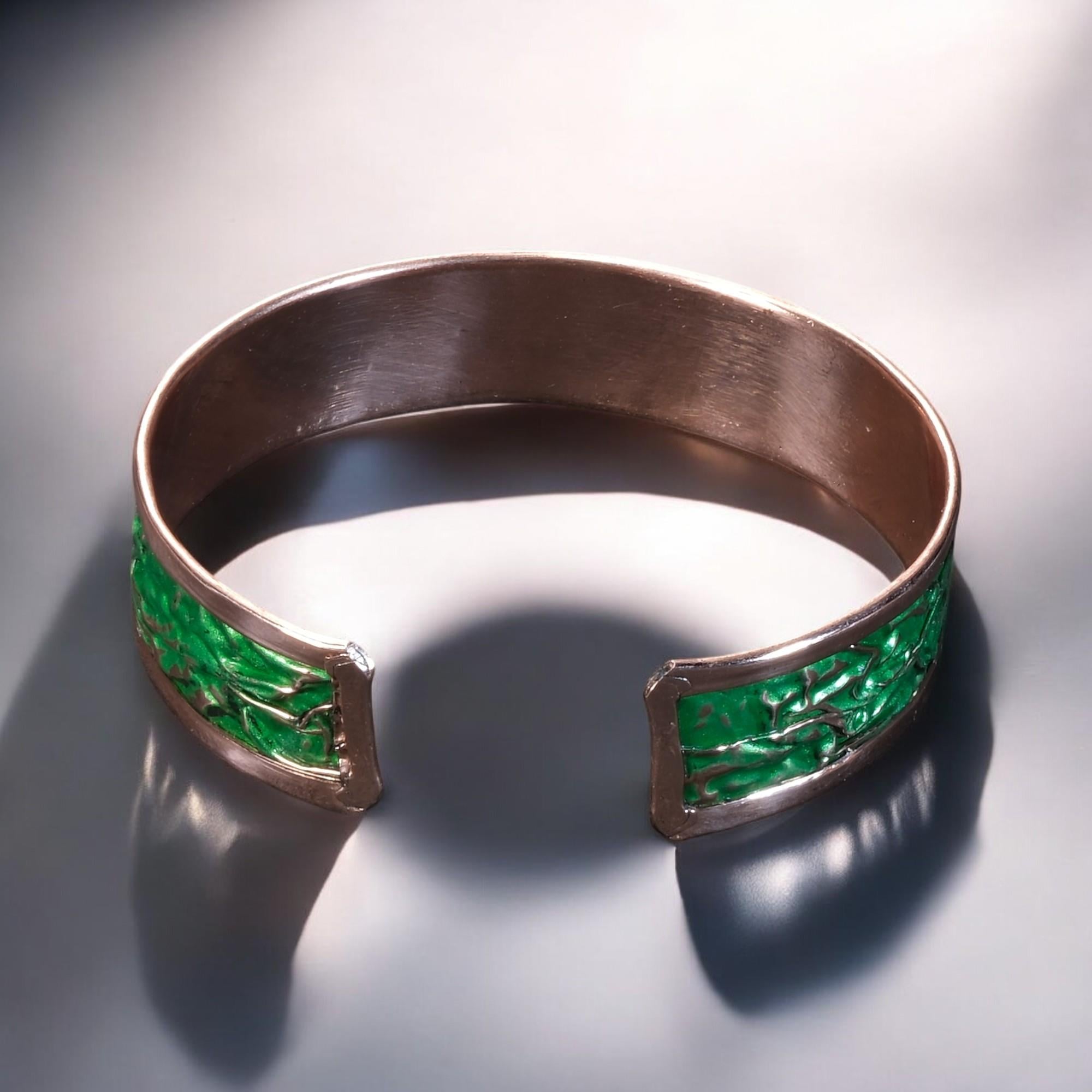 Esinti Desenli Zümrüt Yeşili Bakır Bilezik