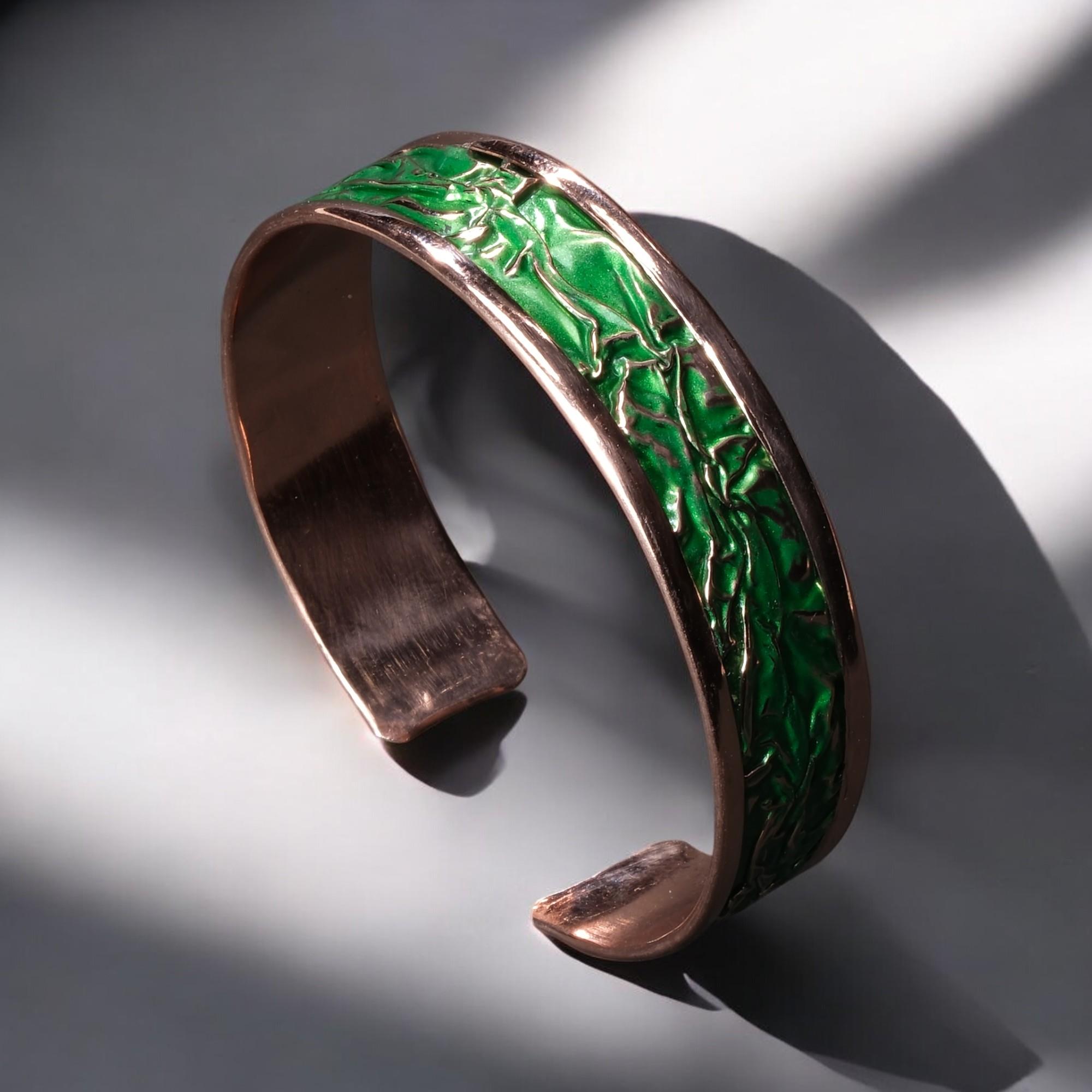 Esinti Desenli Zümrüt Yeşili Bakır Bilezik