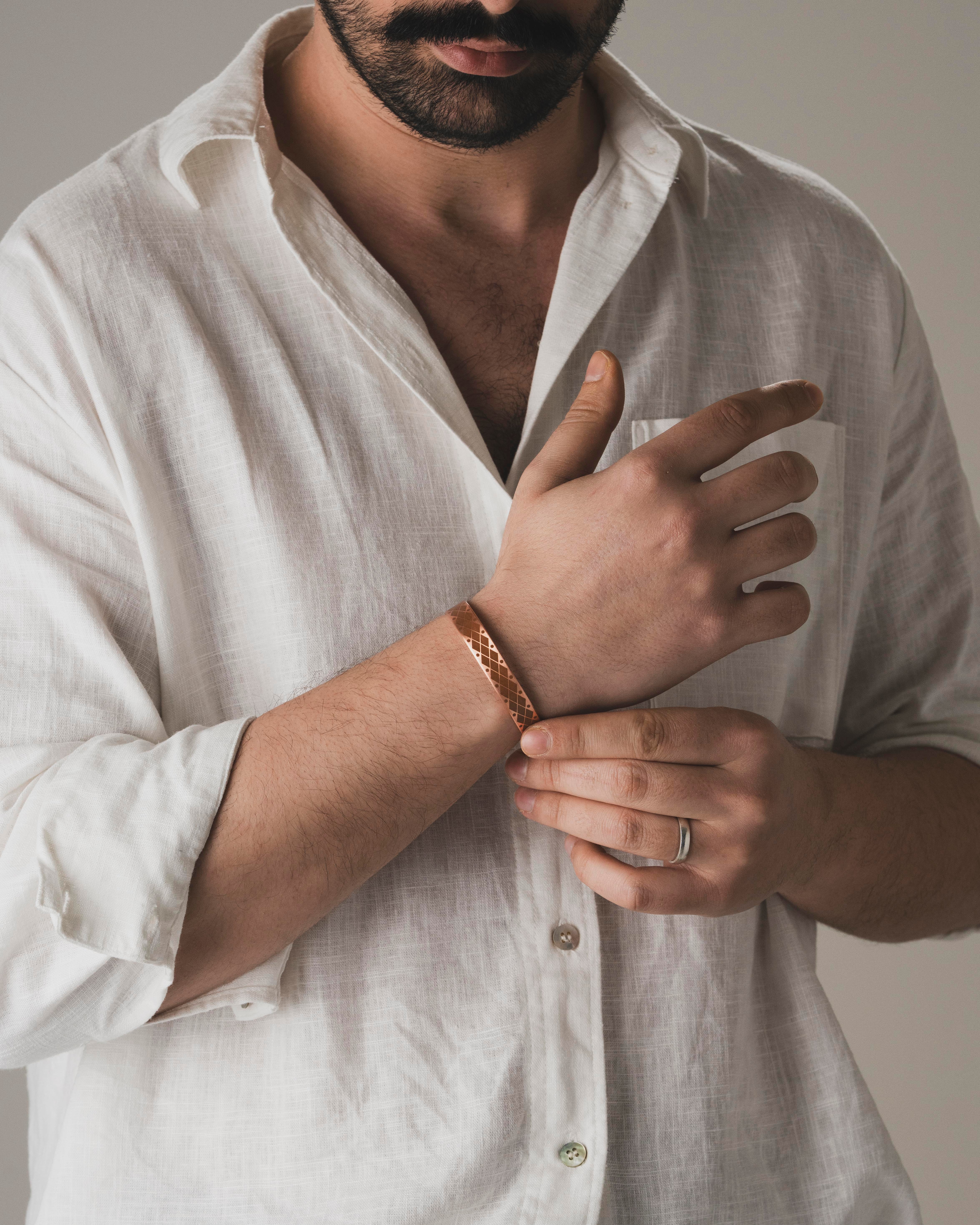 Eşkenar Motifli Bakır Bilezik (Zeolit Taşı)