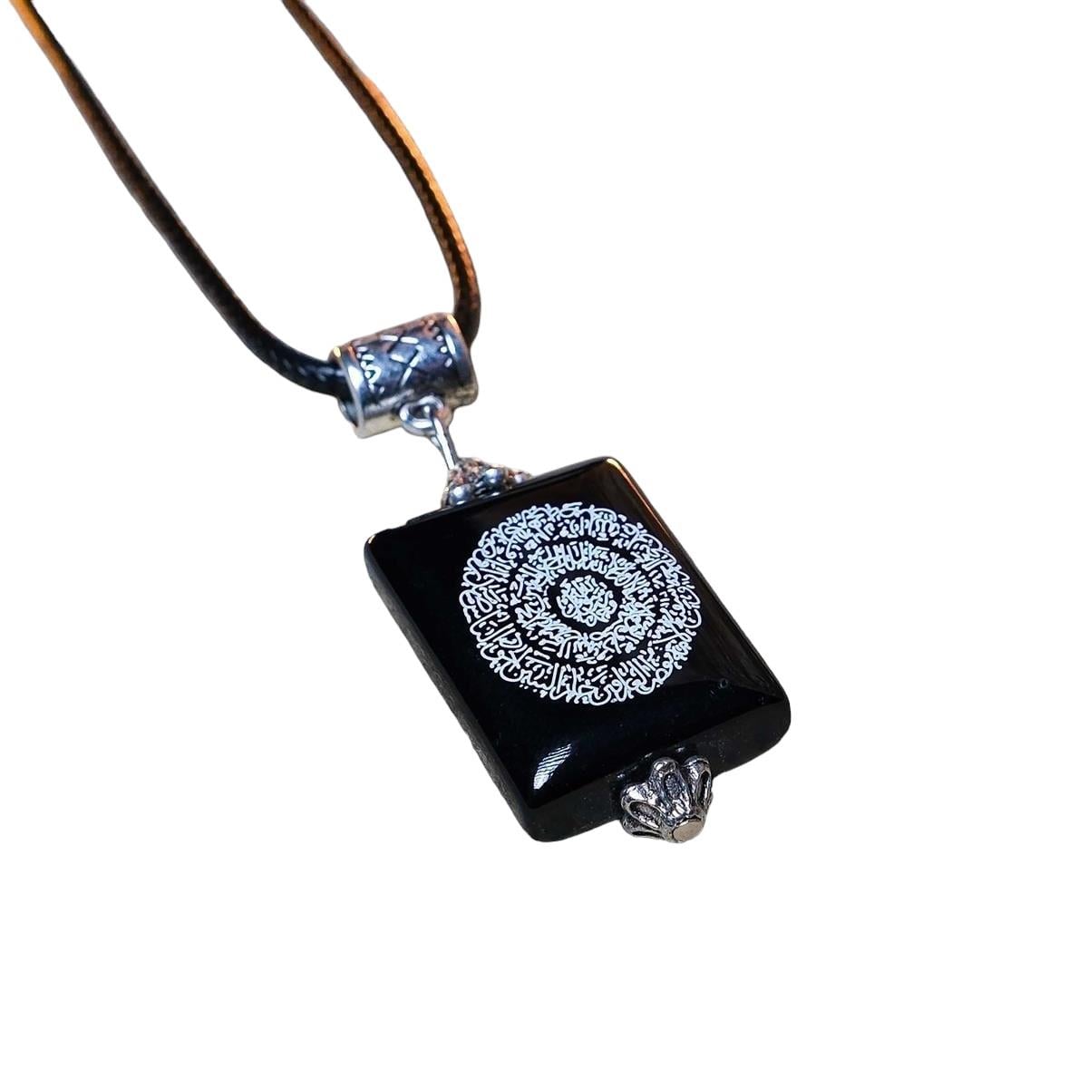 Hilye-i Şerif Yazılı Kare Siyah Akik Kolye