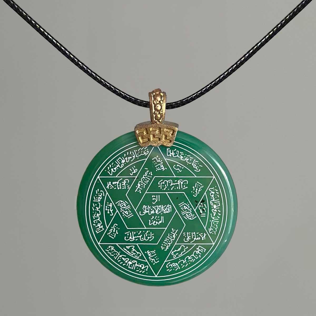 İsmi Azam Yazılı Yeşil Akik Taşı Kolye