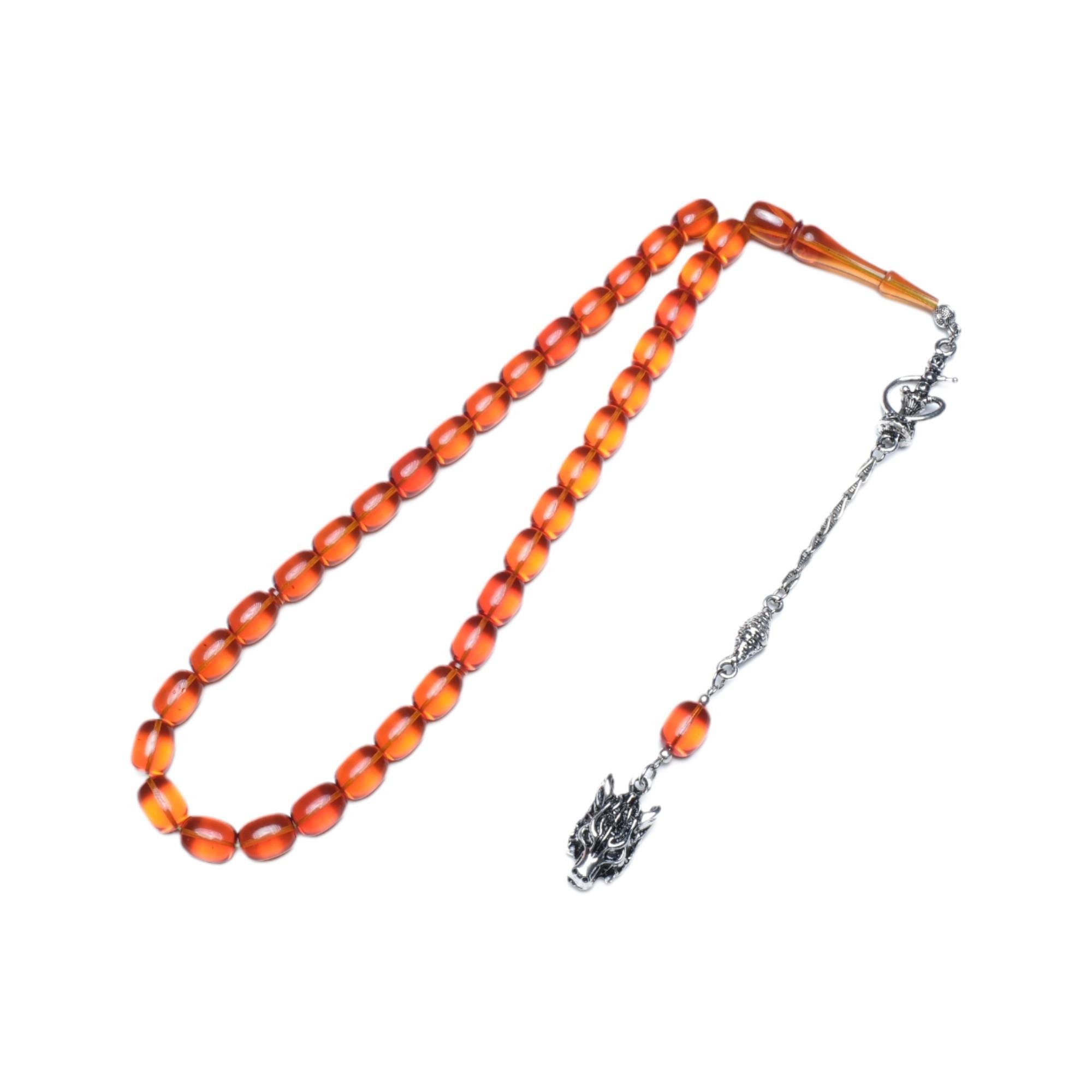 Kapsül Kesim Turuncu Ateş Kehribar Tesbih (12x9 mm)