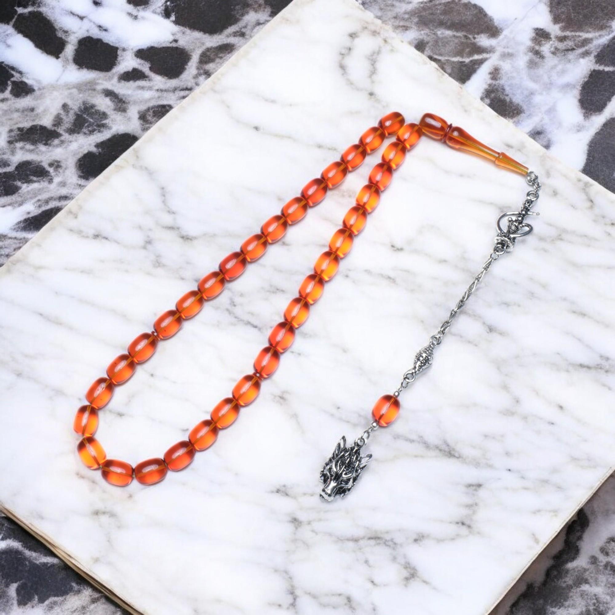 Kapsül Kesim Turuncu Ateş Kehribar Tesbih (12x9 mm)