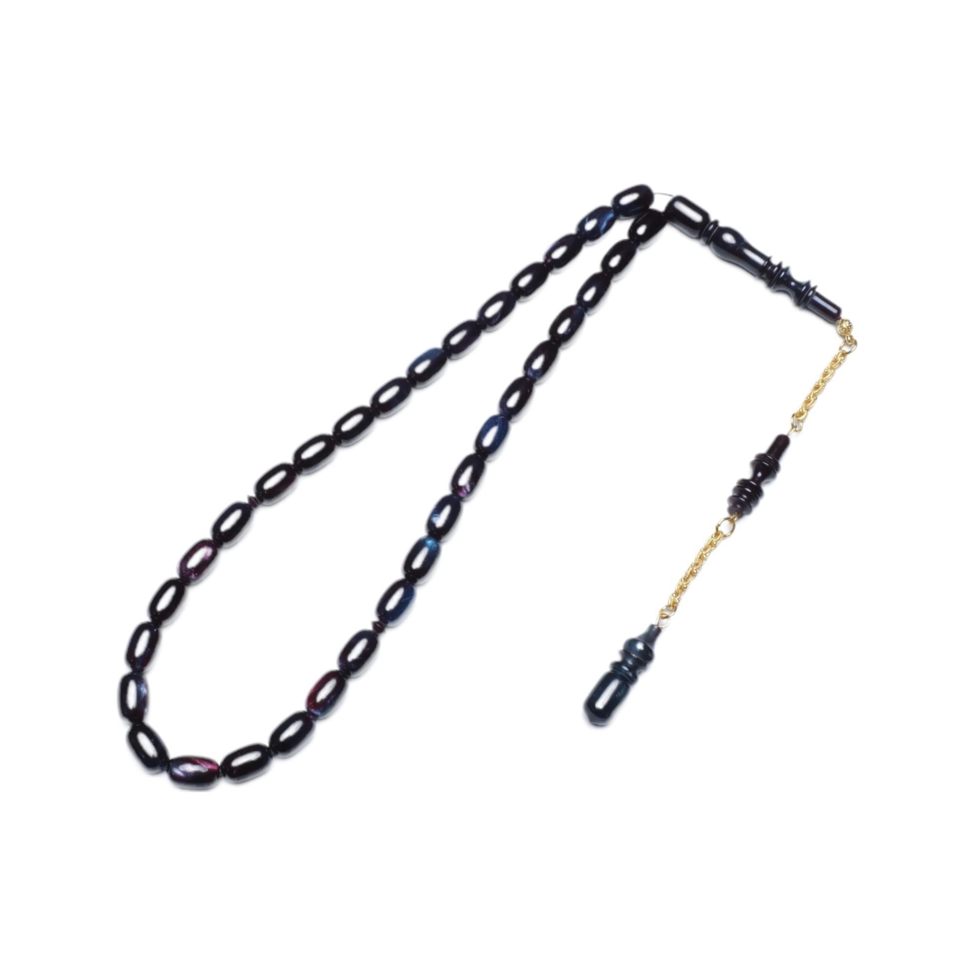 Mor Yeşil Parlak Hareli Kapsül Kesim Sıkma Kehribar Tesbih (12x7 mm)