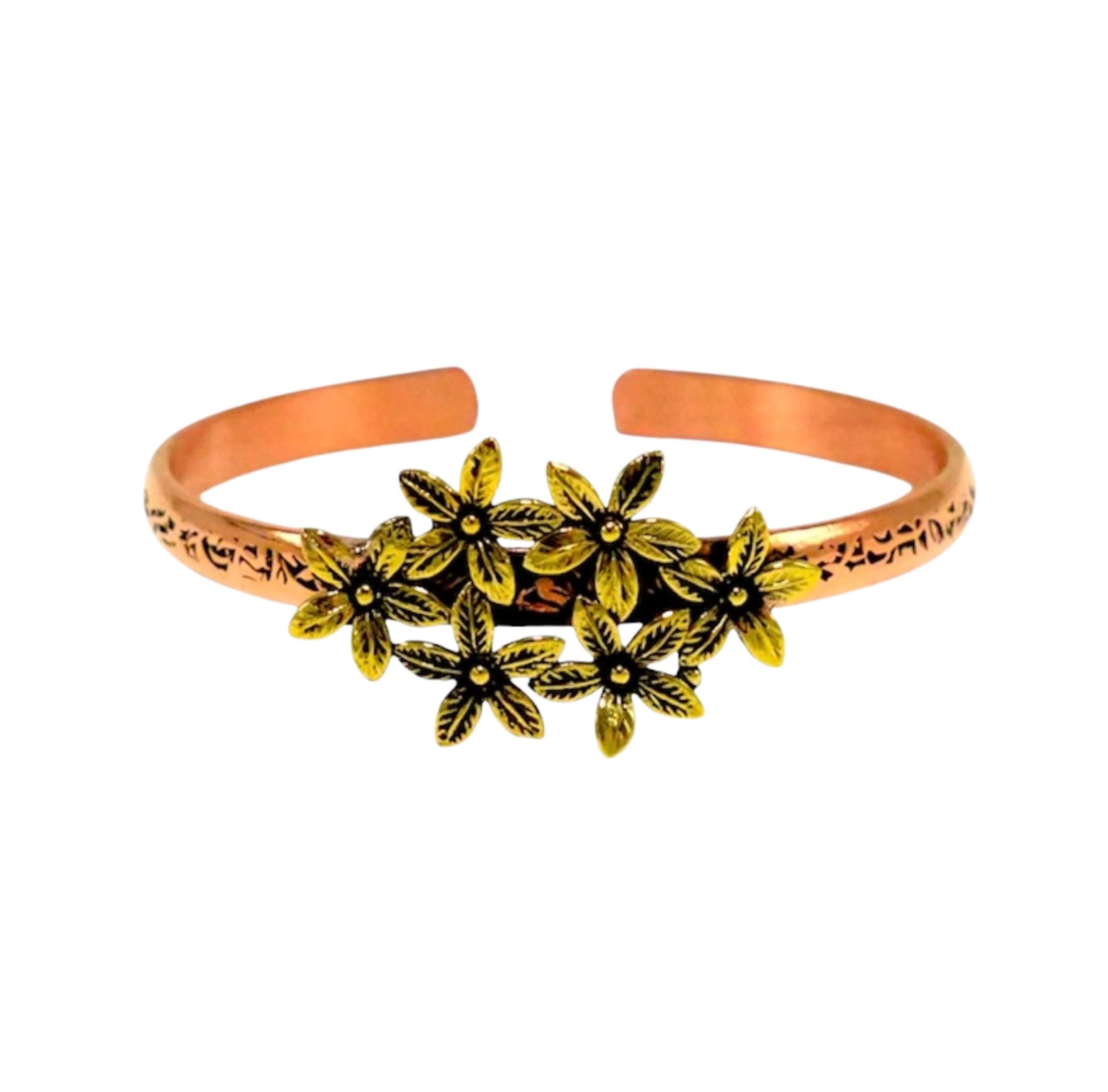 Sarı Çiçek Motifli Bakır Bilezik