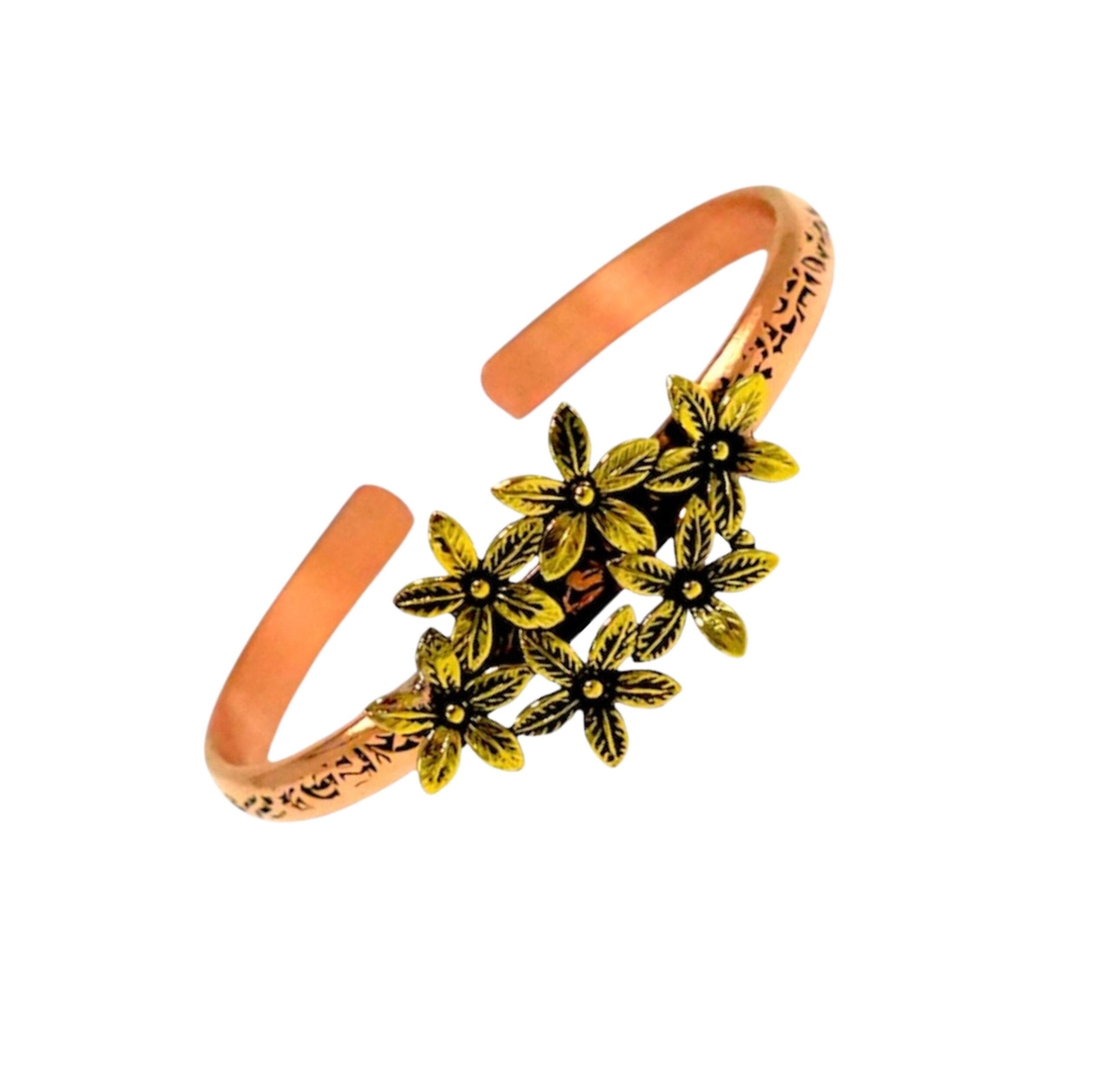 Sarı Çiçek Motifli Bakır Bilezik