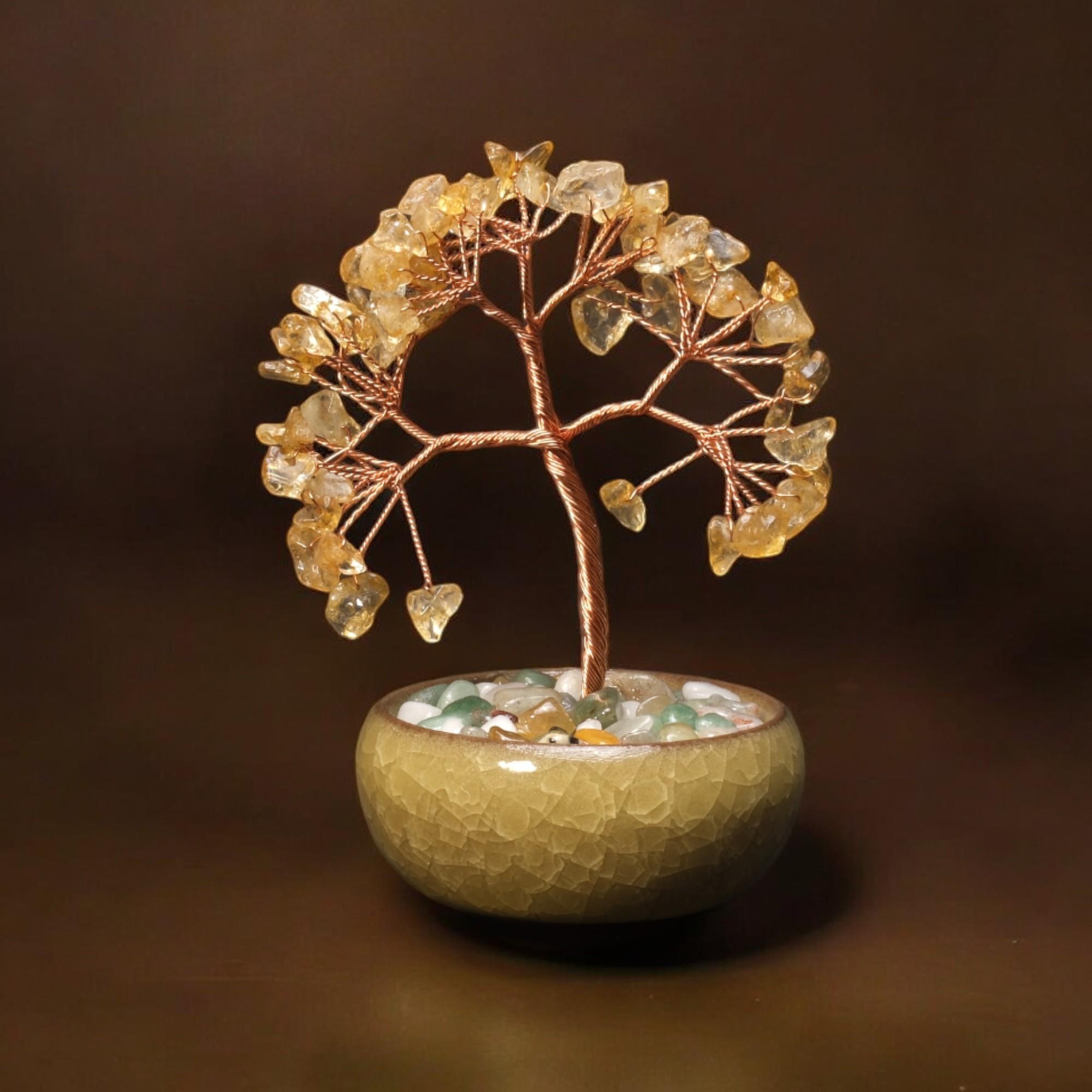 Seramik Kase İçerisinde Sitrin Hayat Ağacı