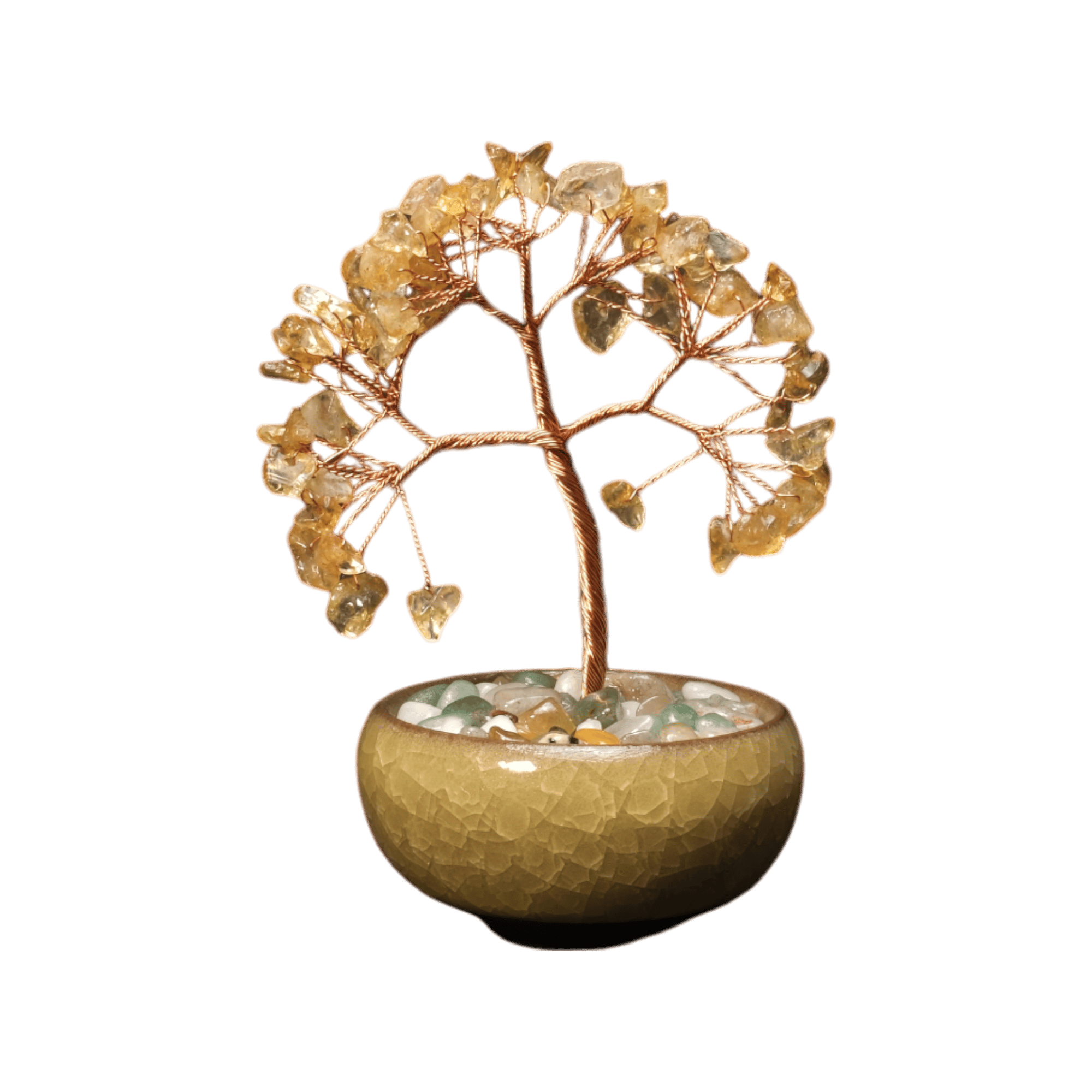 Seramik Kase İçerisinde Sitrin Hayat Ağacı