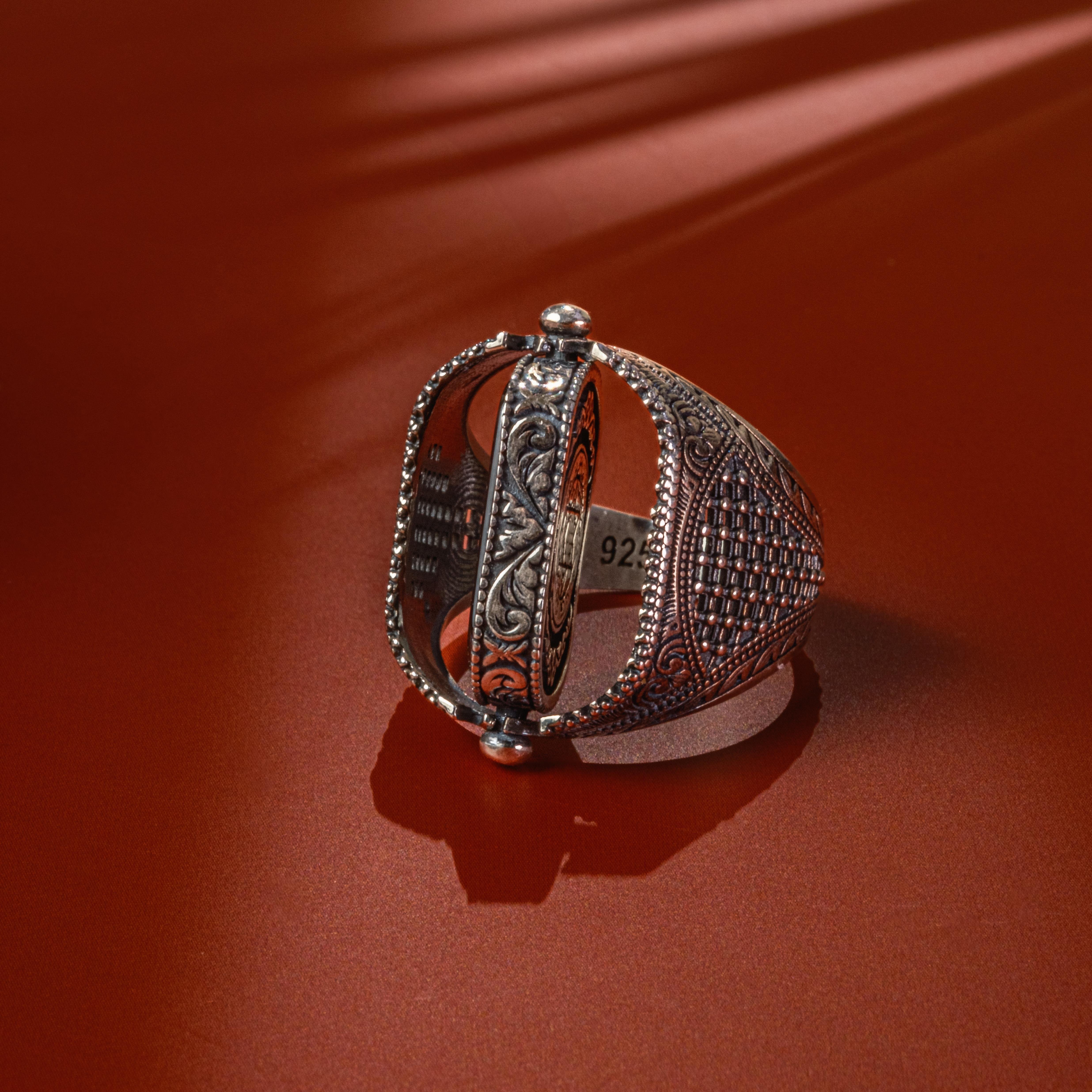 Süleyman Mührü Akik Taşı Dönebilen 925 Ayar Yüzük Koleksiyon (Premier Quality)