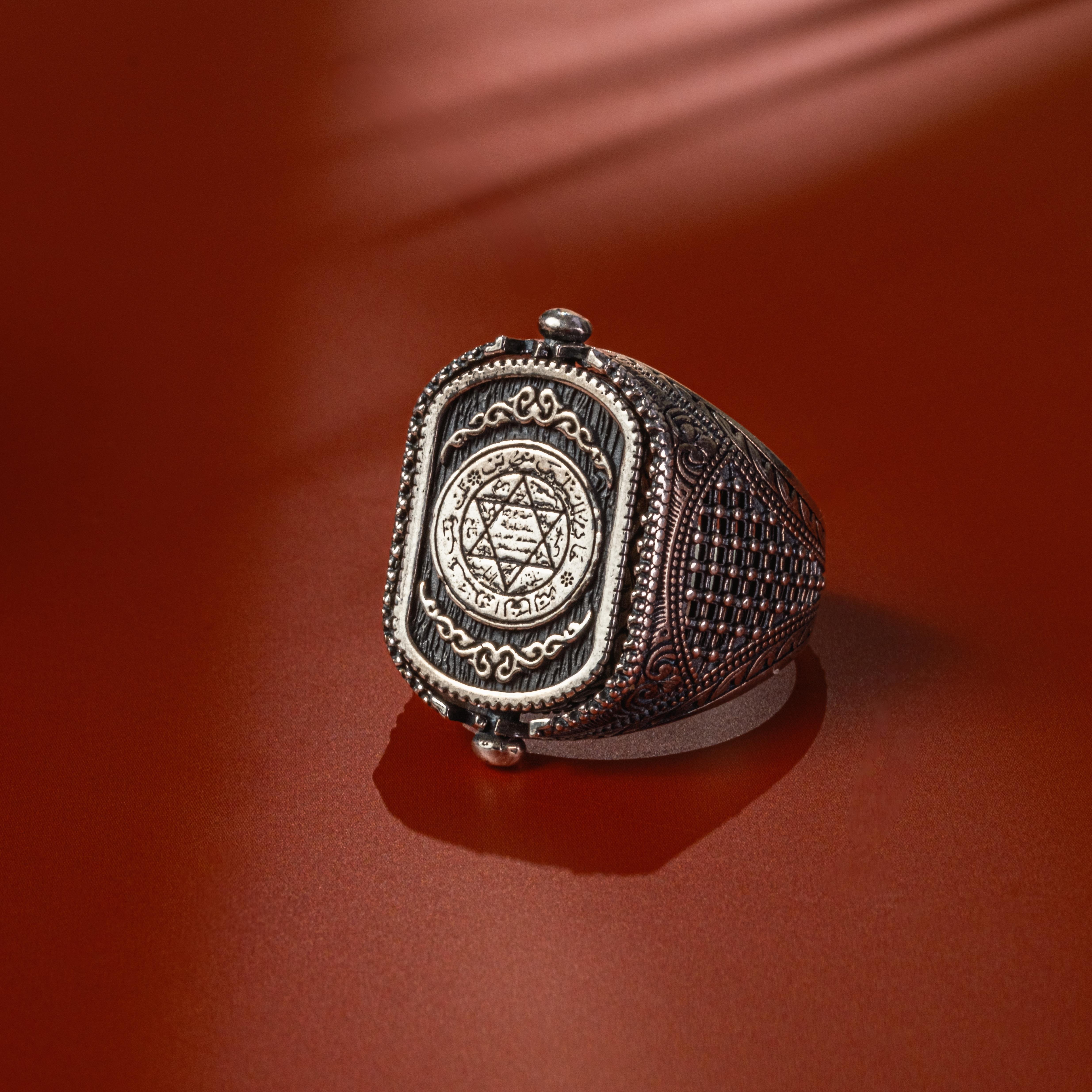 Süleyman Mührü Akik Taşı Dönebilen 925 Ayar Yüzük Koleksiyon (Premier Quality)