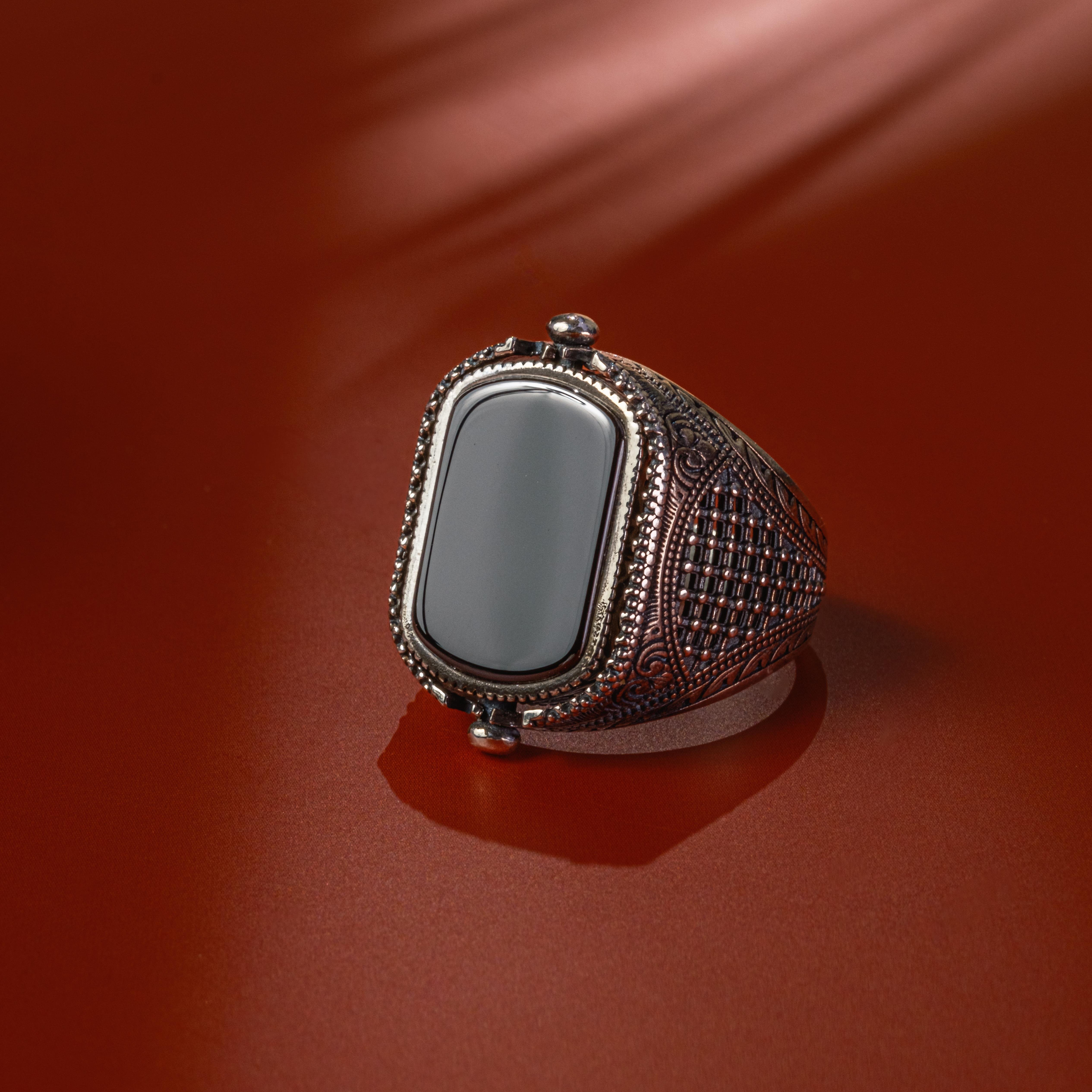 Süleyman Mührü Akik Taşı Dönebilen 925 Ayar Yüzük Koleksiyon (Premier Quality)