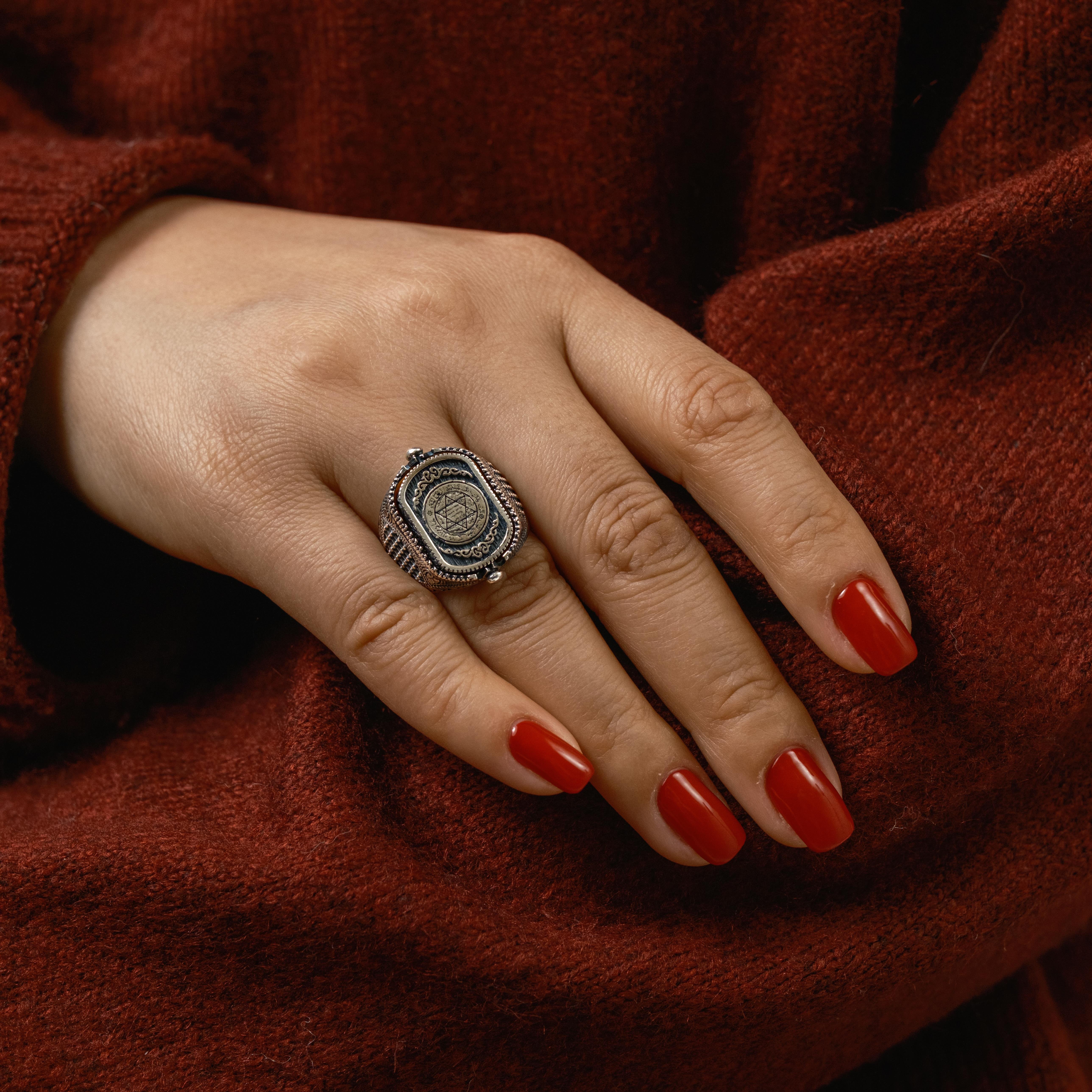 Süleyman Mührü Akik Taşı Dönebilen 925 Ayar Yüzük Koleksiyon (Premier Quality)