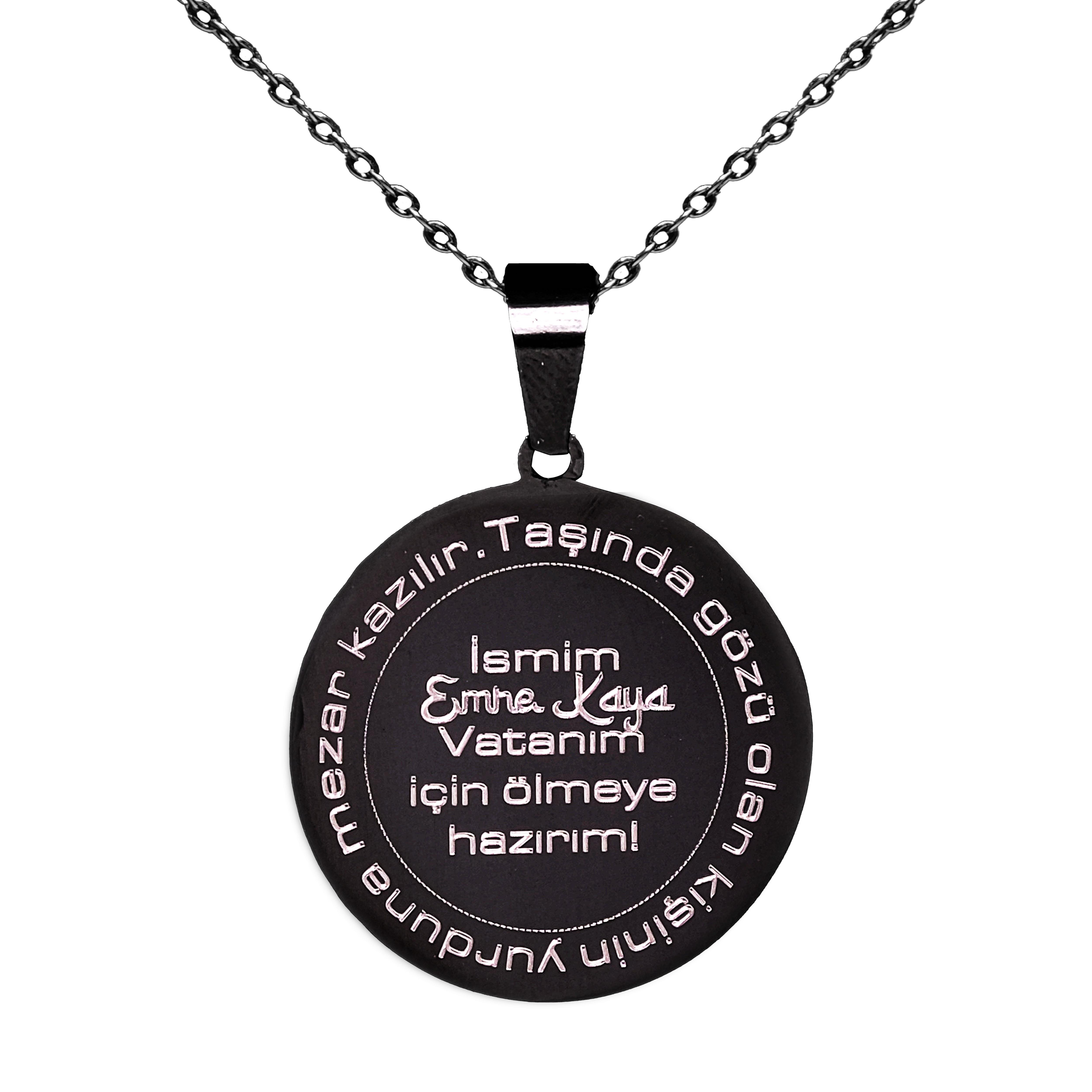 Türk Bayraklı İsimli Siyah Çelik Kolye