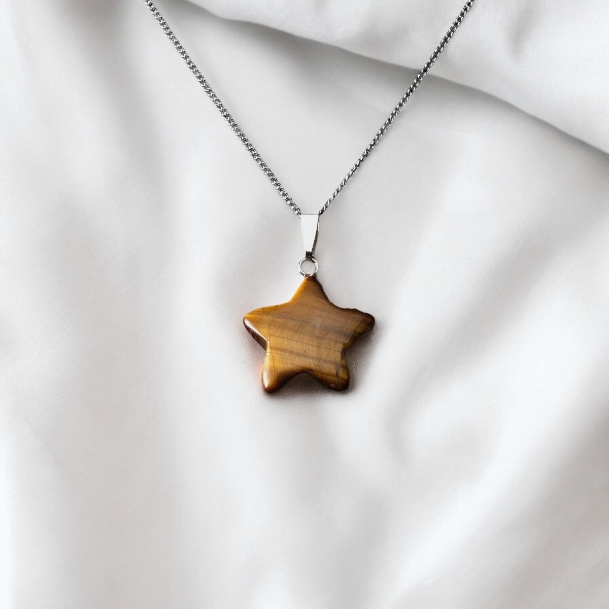 Yıldız Kesim Kaplan Gözü Taşı Kolye