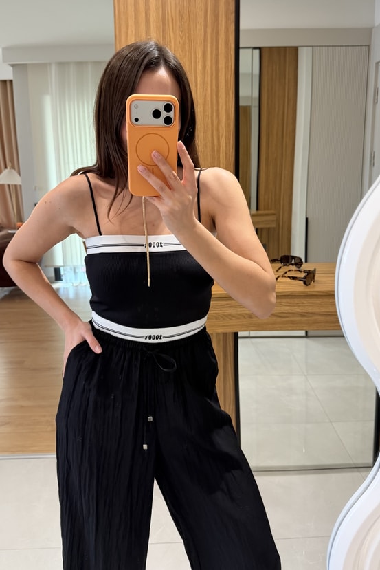2000's Siyah Pedli Askılı Crop