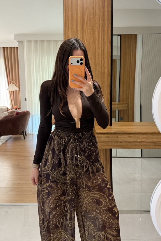 Adeline Kahve  Göğüs Dekolteli Bodysuit