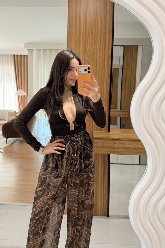 Adeline Kahve  Göğüs Dekolteli Bodysuit