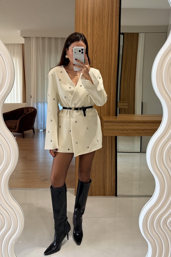Alex Bej Zımbalı Blazer Ceket