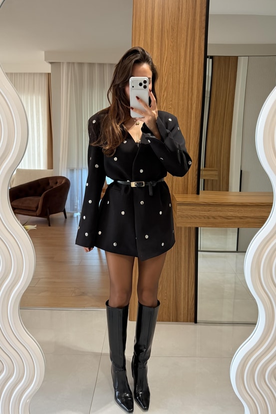 Alex Siyah Zımbalı Blazer Ceket