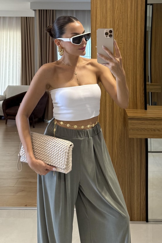 Amaris Beyaz Straplez Dilvin Crop