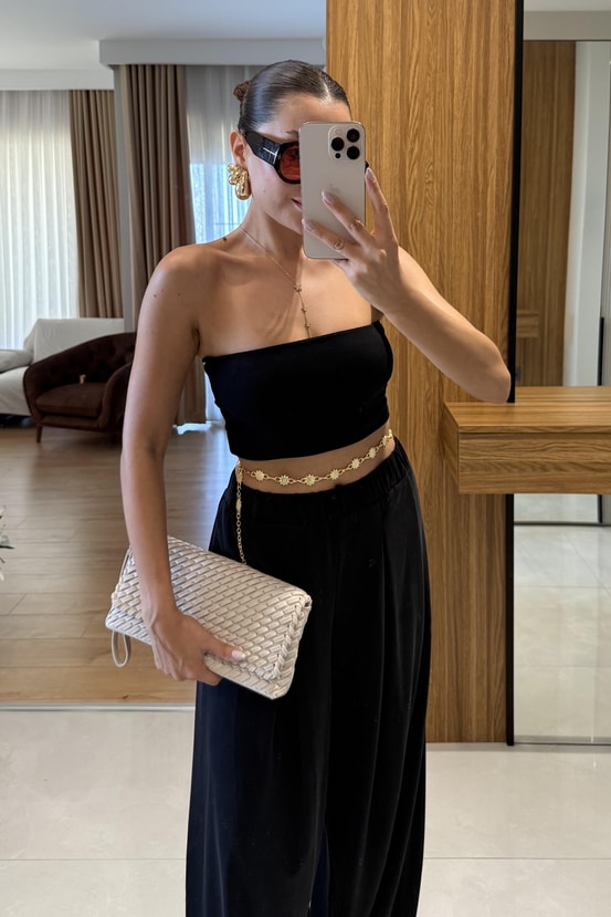 Amaris Siyah Straplez Dilvin Crop