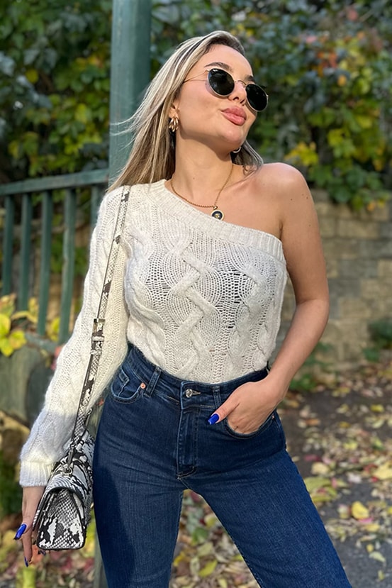 Asos tek kol ekru triko