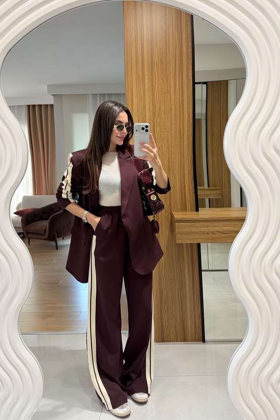 Axen Bordo Şerit Detaylı Takım