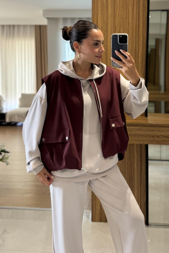 Bang Bordo Cepli Gabardin Yelek