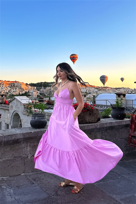 Barbie ince askılı pembe elbise