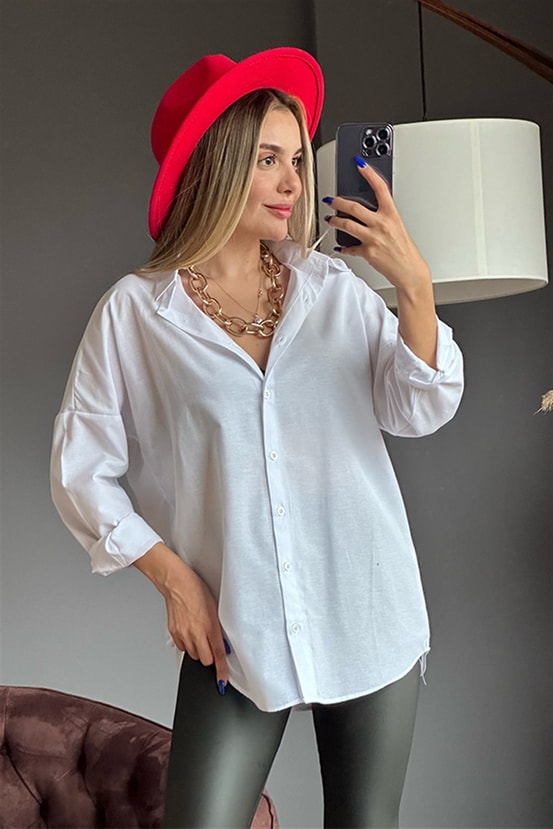 Beyaz basic poplin gömlek