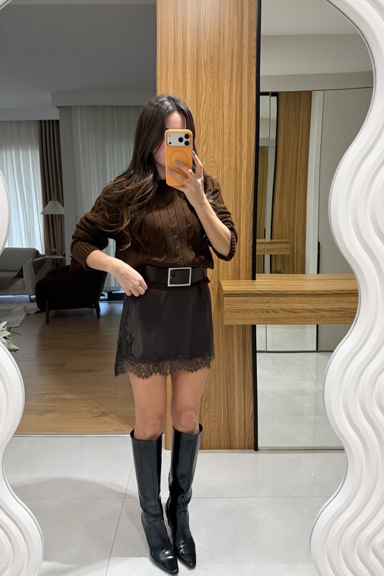 Blade Kahve Saç Örgü Kazak