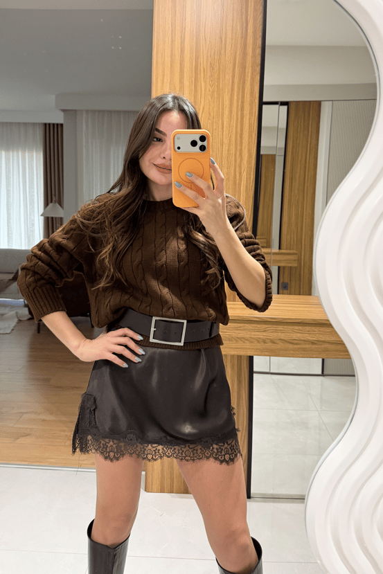 Blade Kahve Saç Örgü Kazak
