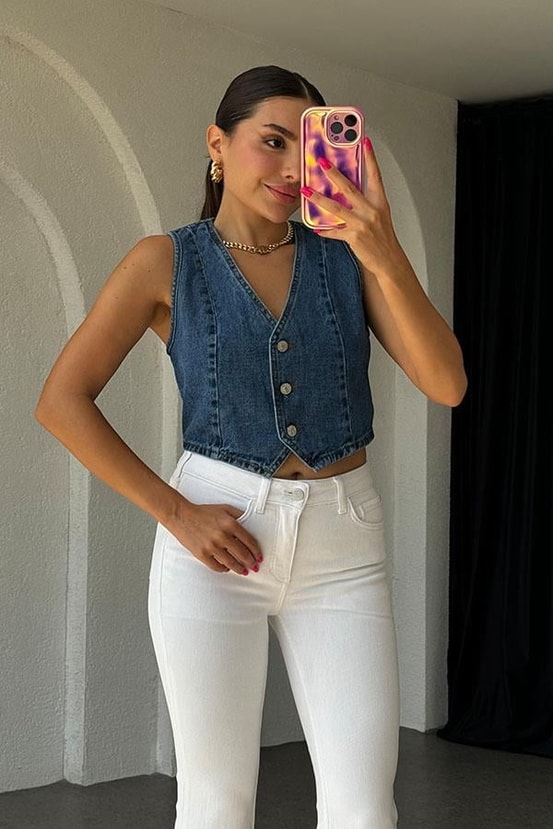 Bleart Denim Yelek-Midblue 