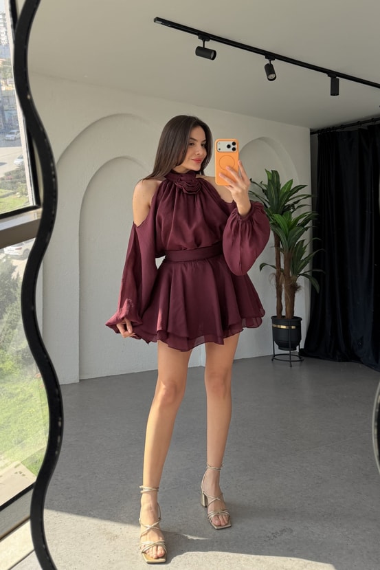 Bless Bordo Gül Tokalı Bluz