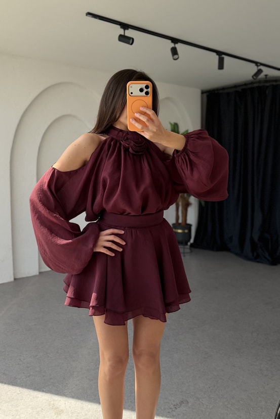 Bless Bordo Gül Tokalı Bluz