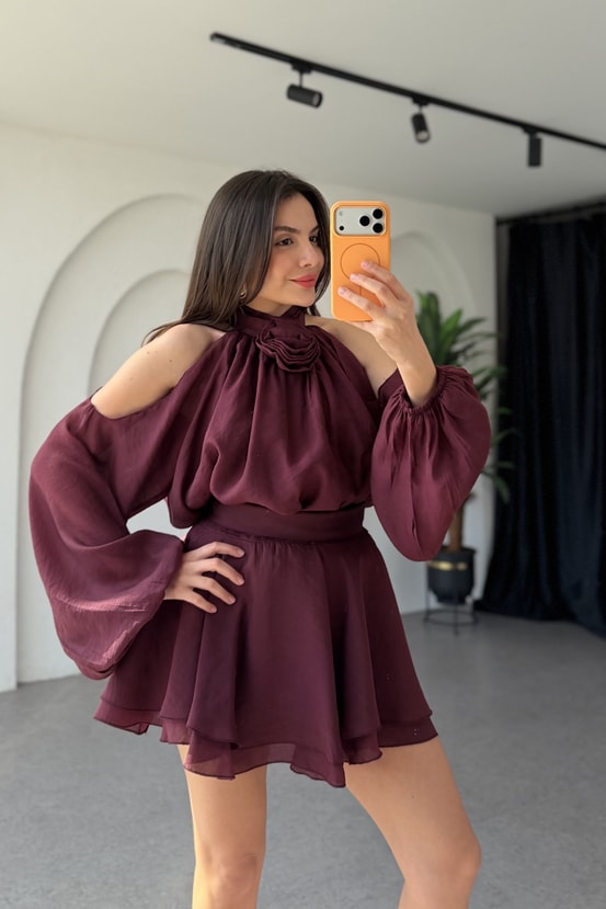 Bless Bordo Gül Tokalı Bluz