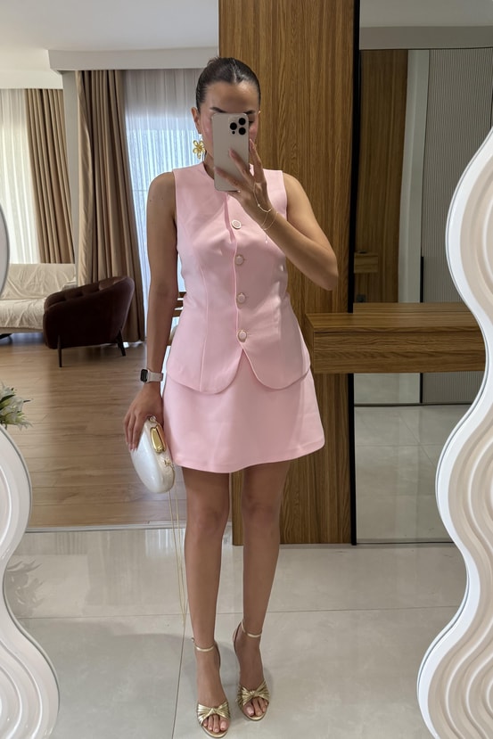 Bludenz Pembe Düğmeli Tulum