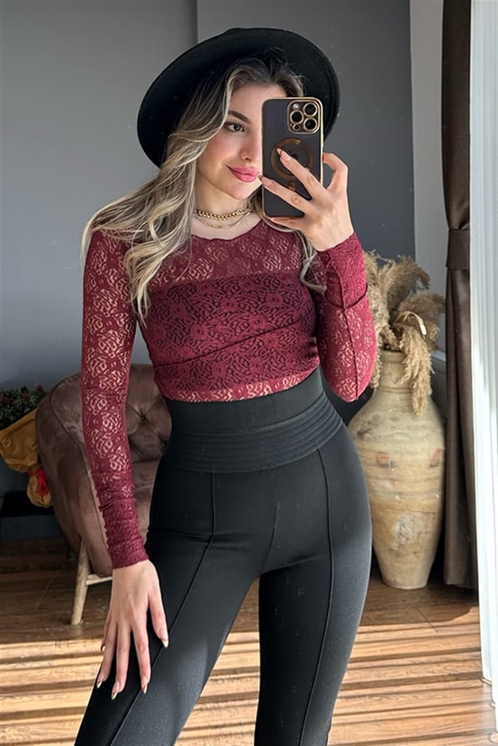Bordo dantelli crop bluz