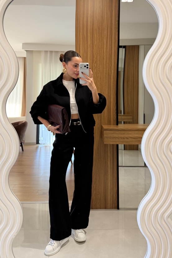 Brewa Siyah Bomber Ceket Pantolon Takım