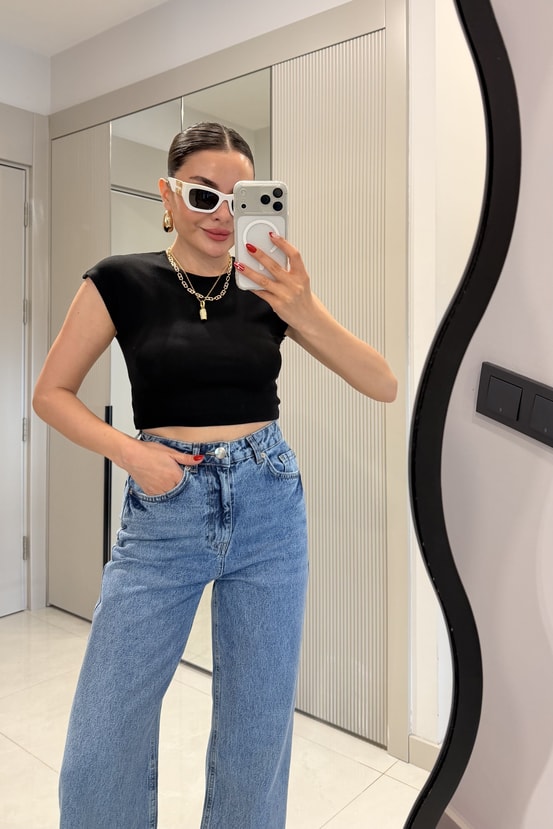 Candy Siyah Basic Dilvin Crop Top
