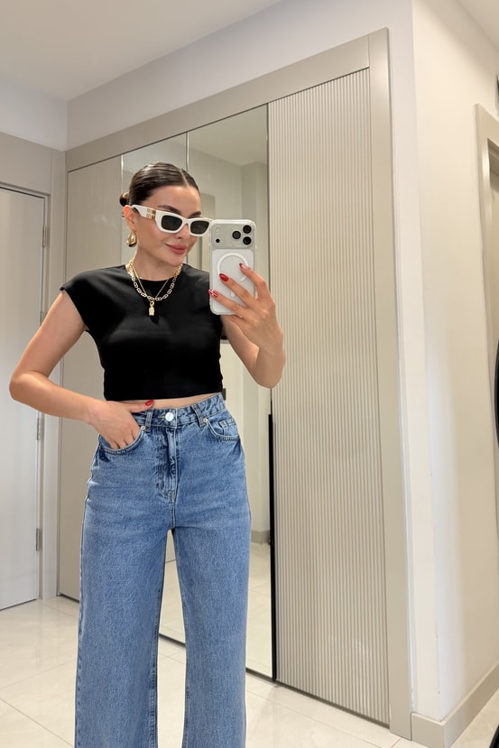 Candy Siyah Basic Dilvin Crop Top