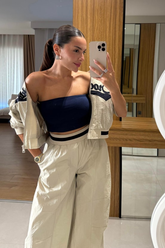 Caprita Lacivert Straplez Göğüs Pedli Crop